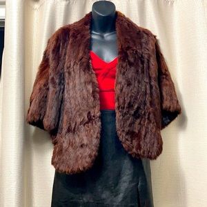 Vintage genuine rabbit fur shawl with pockets